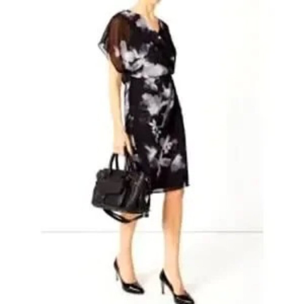 Jacques Vert Dress 10 NWT Black and White Floral Knee Length - Picture 3 of 8